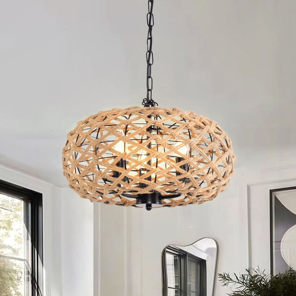 Glyph-Lightsin Rustic Hemp Rope Globe Pendant Light for Farmhouse and Industrial Style