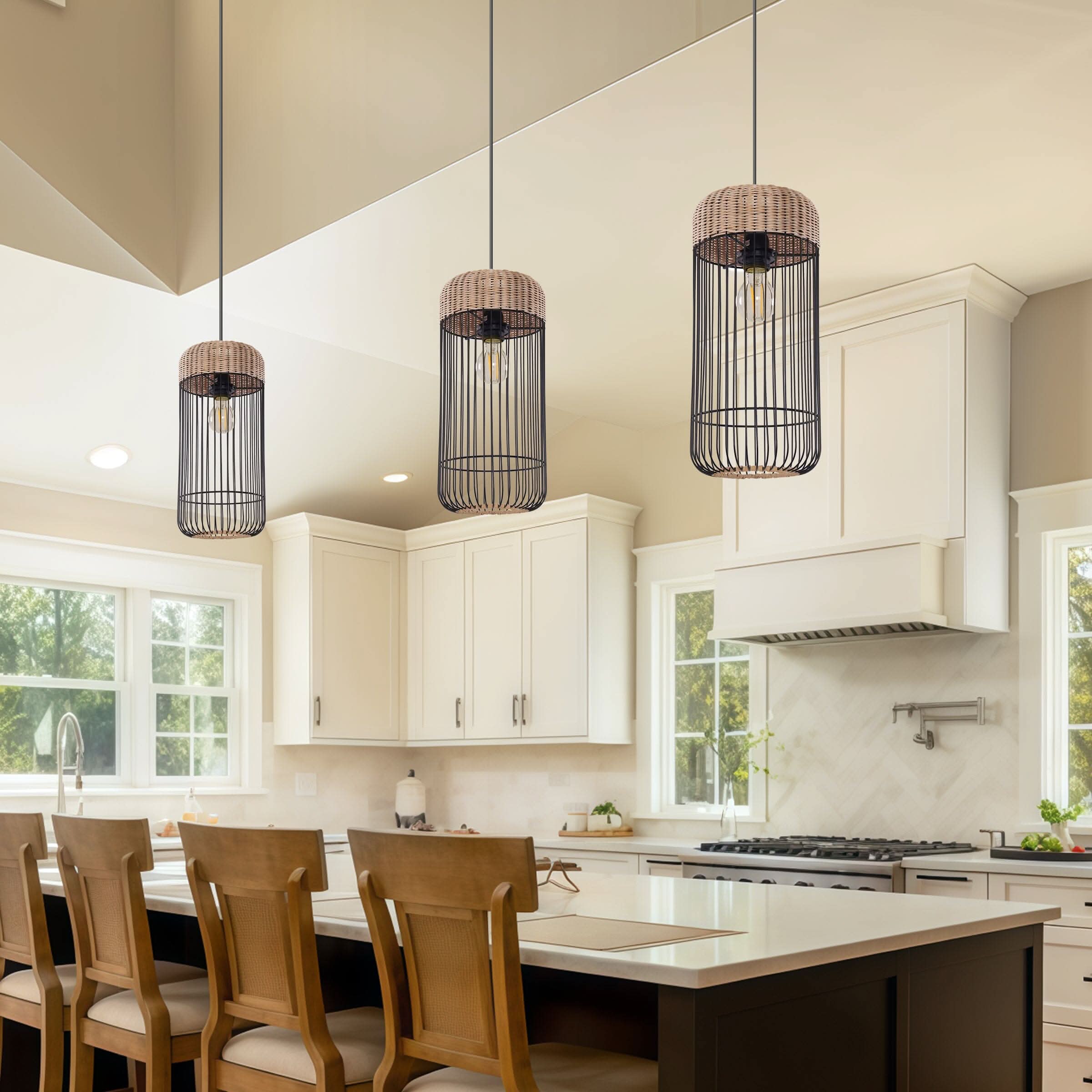 Glyph-Lightsin Rustic Iron Woven Rattan Pendant Light for Dining Room, Reading Corner & Bedroom
