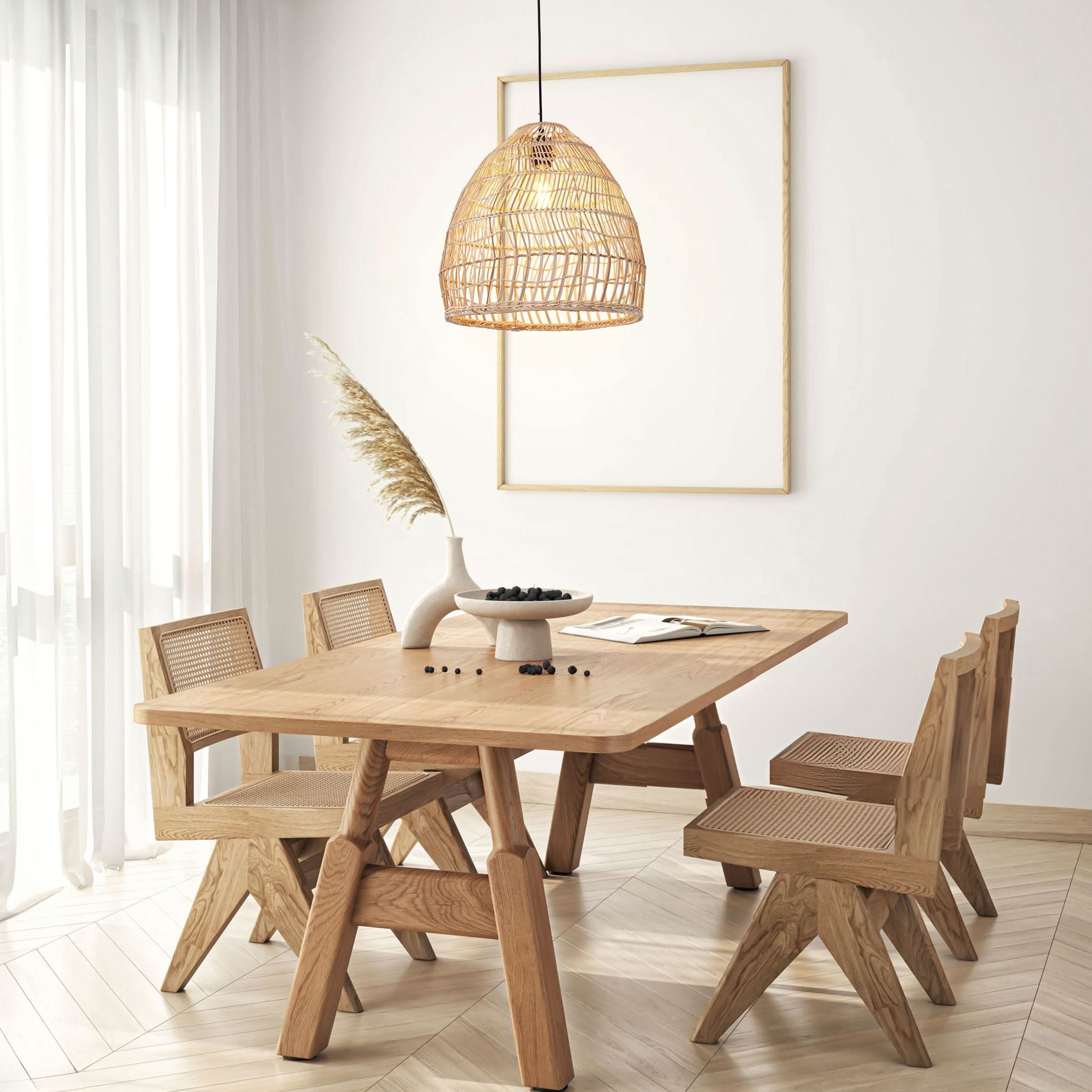 Lightsin Woven Rattan Dome Pendant Ceiling Light – Eco-Friendly Rustic Ceiling Light for Living Room, Dining, and Modern Interiors