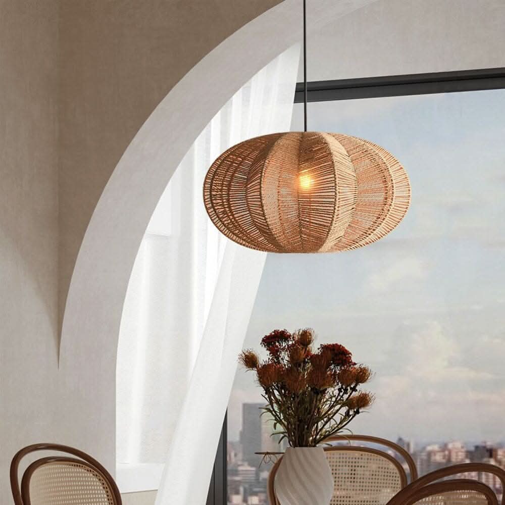 Lightsin Natural Handwoven Hemp Rope Oval Kitchen Pendant Lighting