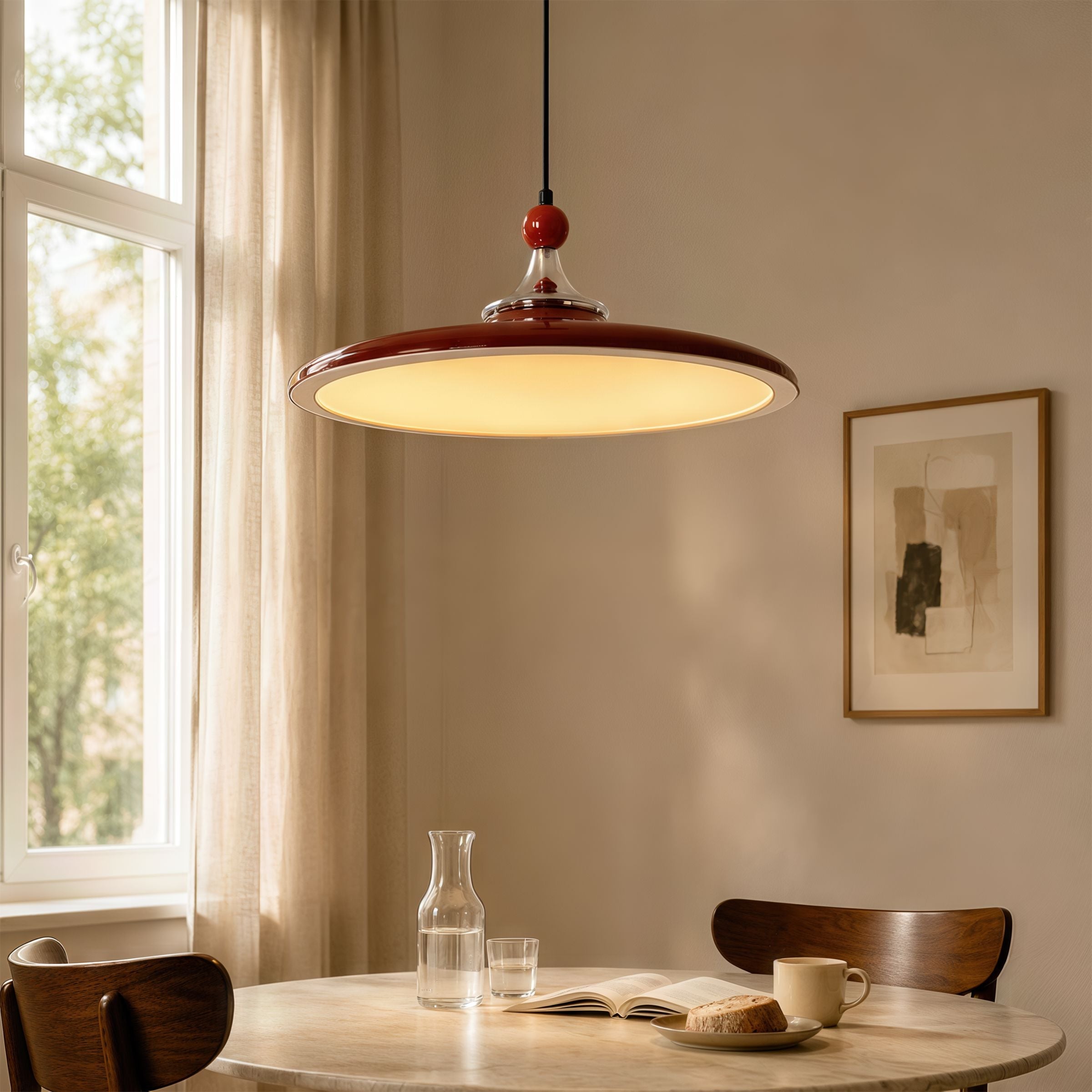Red Iron Pendant Light | Colour-Changing E27 Ceiling Lamp