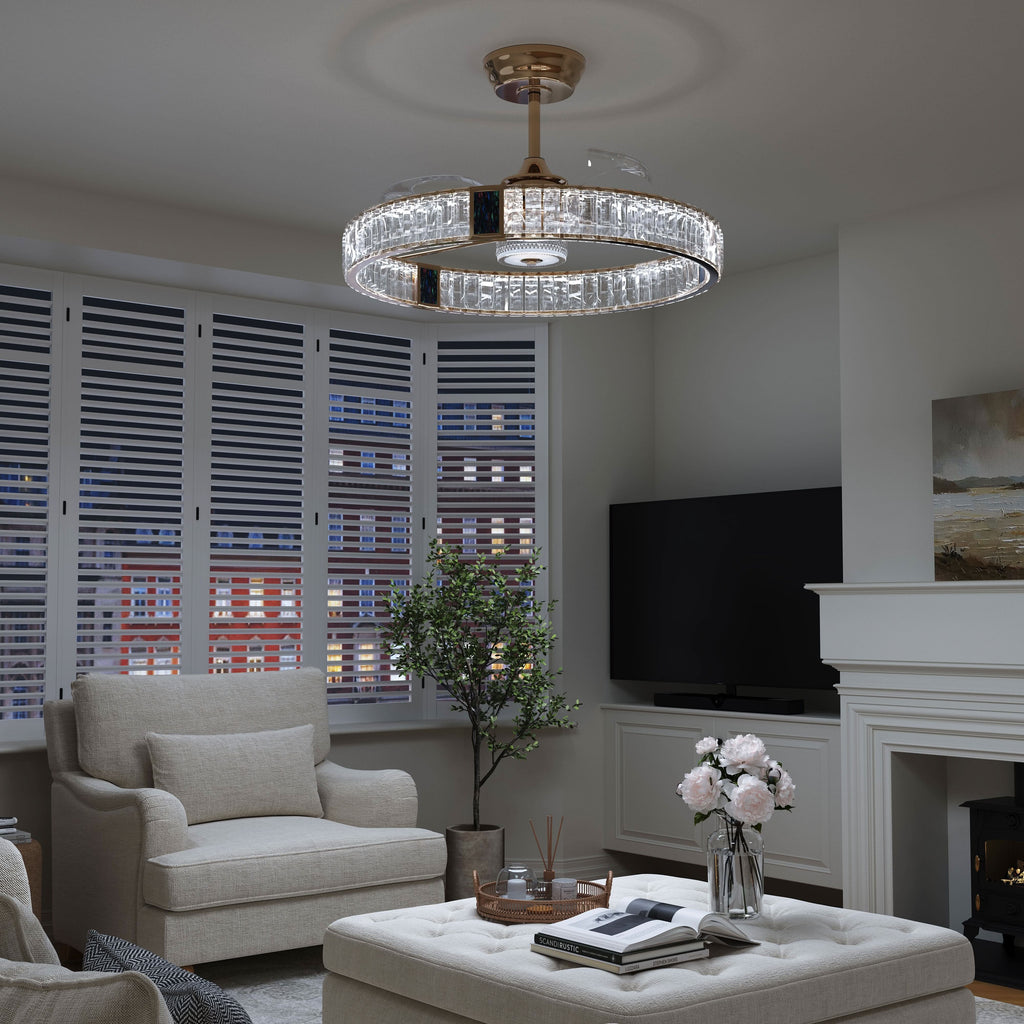 Lightsin 60cm Gold Crystal Ceiling Fan with LED Light, Remote Control & 6 Speeds
