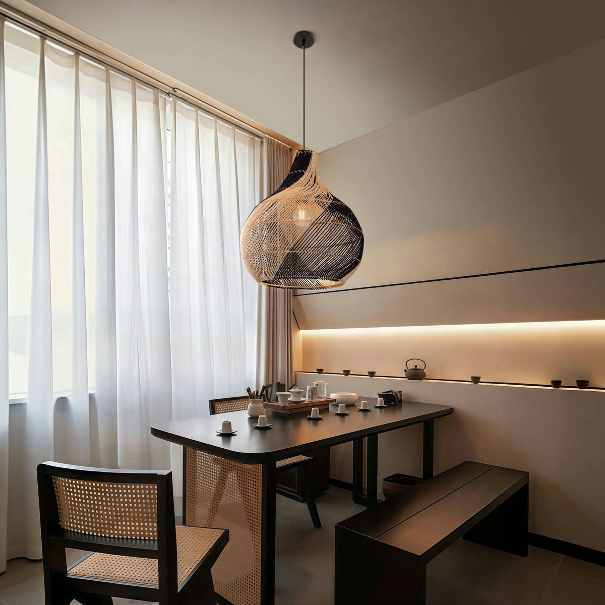 Lightsin Japanese Simple Vase Shaped Handwoven Rattan Pendant Light