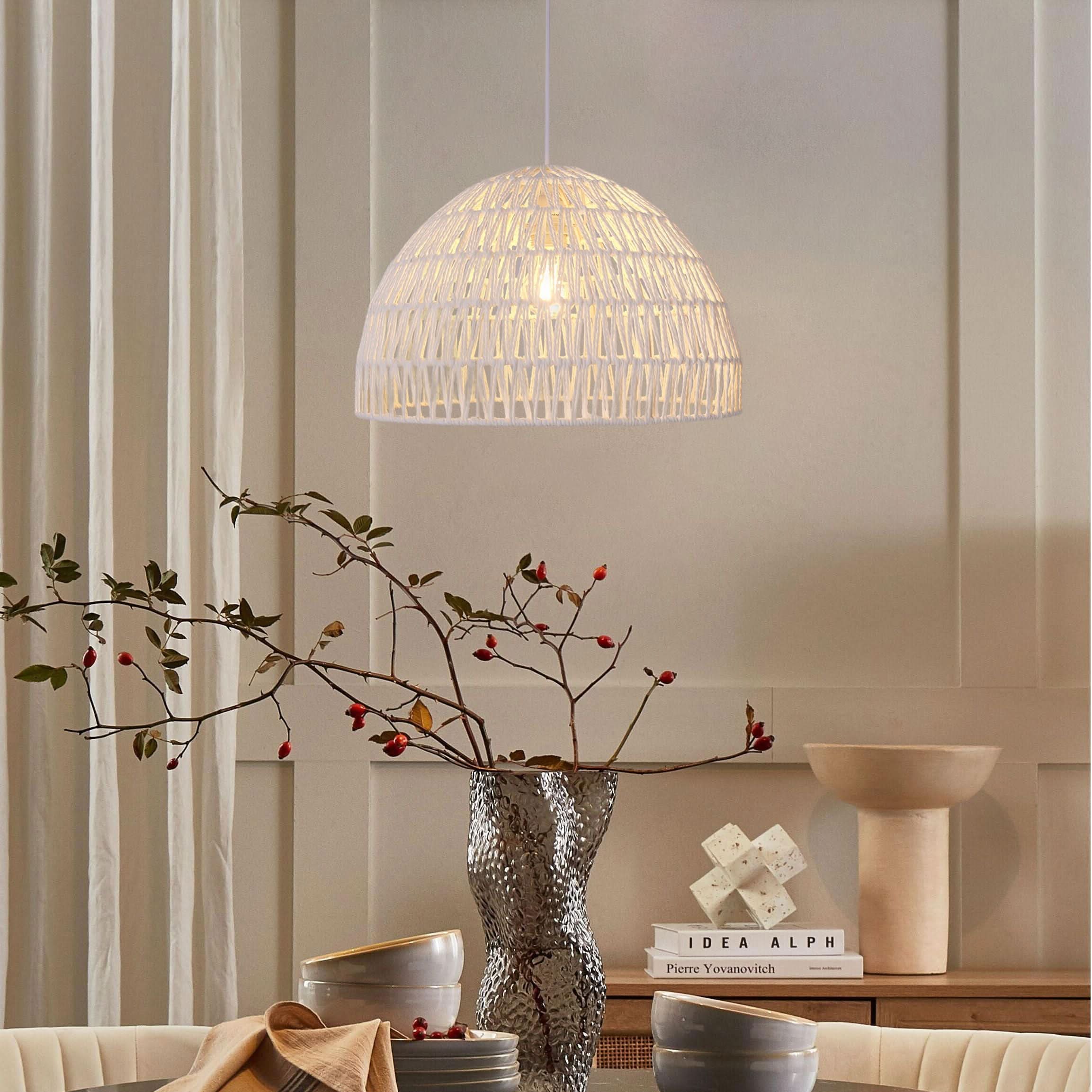 Lightsin Cella-Eco-Friendly Handwoven White Rope Ceiling Pendant Light for Bedroom, Kitchen & Living Room