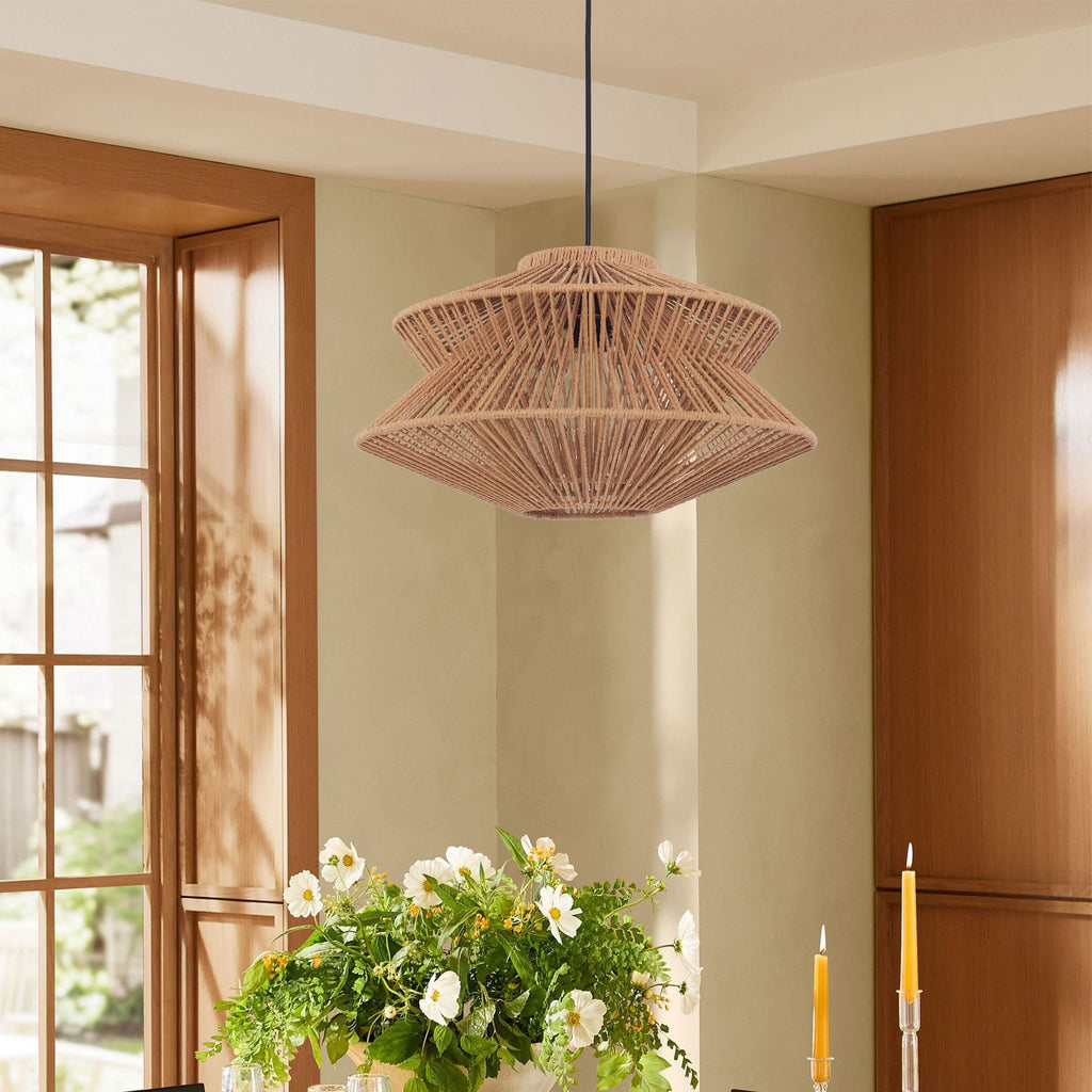 Lightsin Khaki Handwoven Paper Rope Pendant Light with Iron Frame