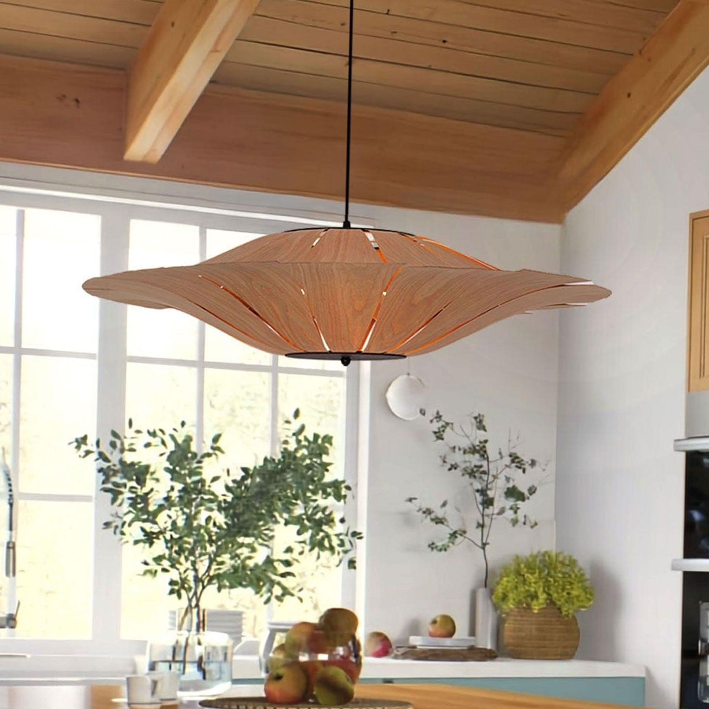 Lightsin Serene Wood Veneer LED Pendant Light with Tranquil Disc Design