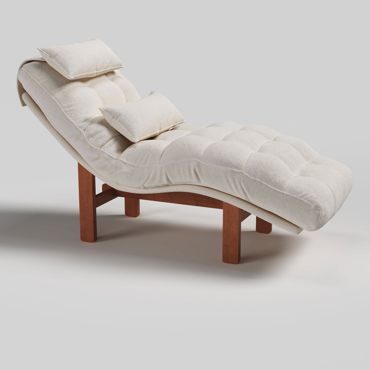 Cottonfy Modern Ergonomic Corduroy Chaise Lounge with Natural Wooden Frame