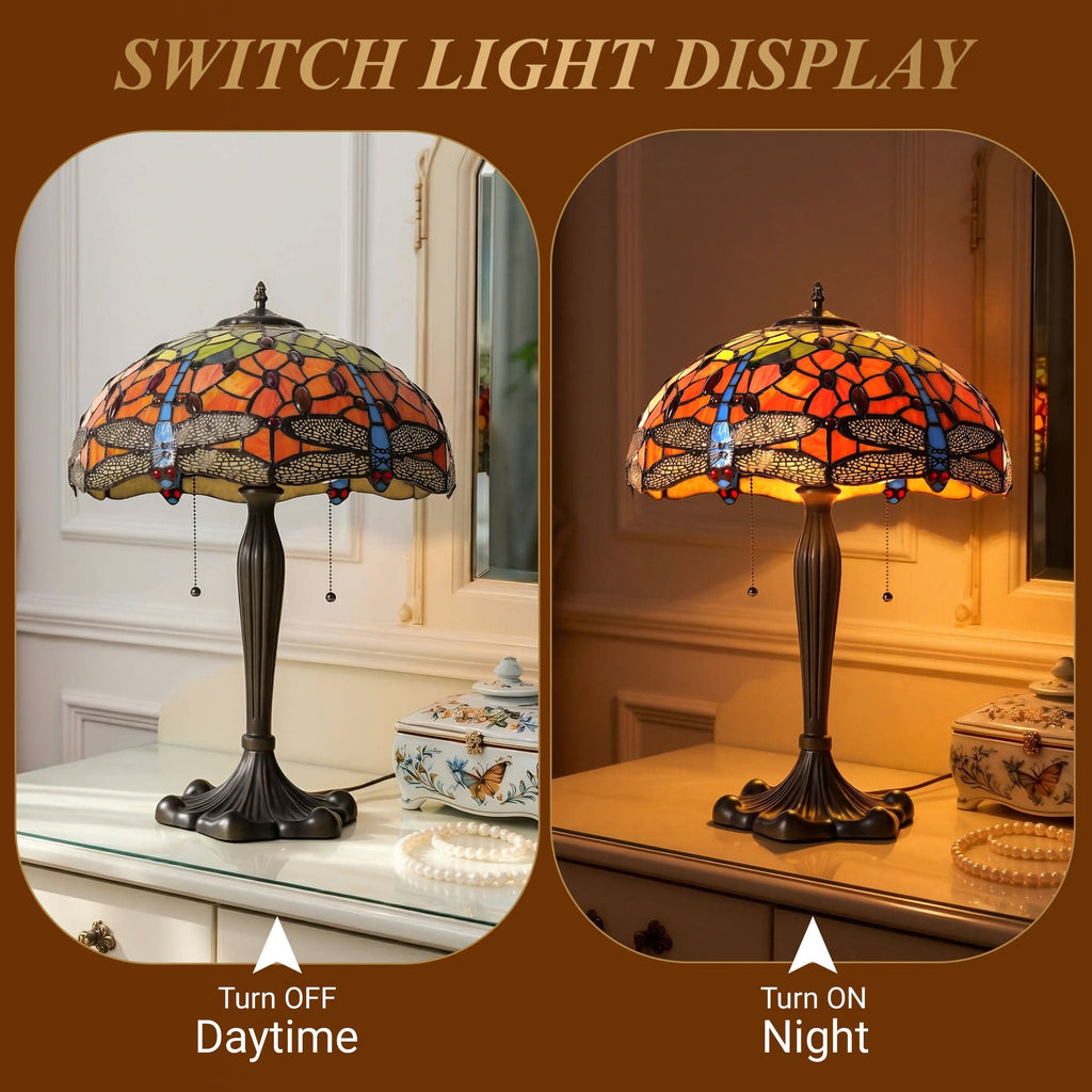 Lightsin Tiffany Table Lamp | Handcrafted Stained Glass Dragonfly Series Blue Dragonfly