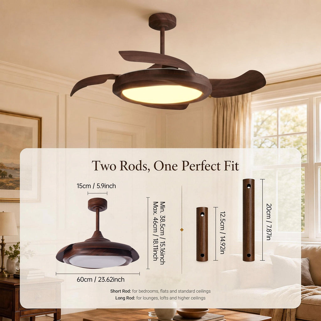 Lightsin Walnut Effect LED Ceiling Fan Light with Remote for Living Room & Bedroom