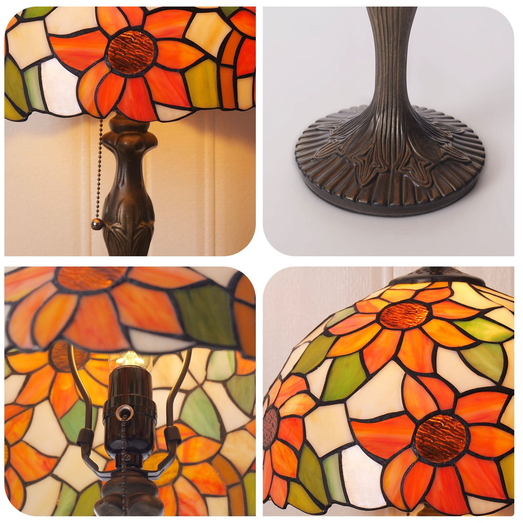Lightsin Tiffany Table Lamp | Handcrafted Stained Glass Floral Petals Series White and Green