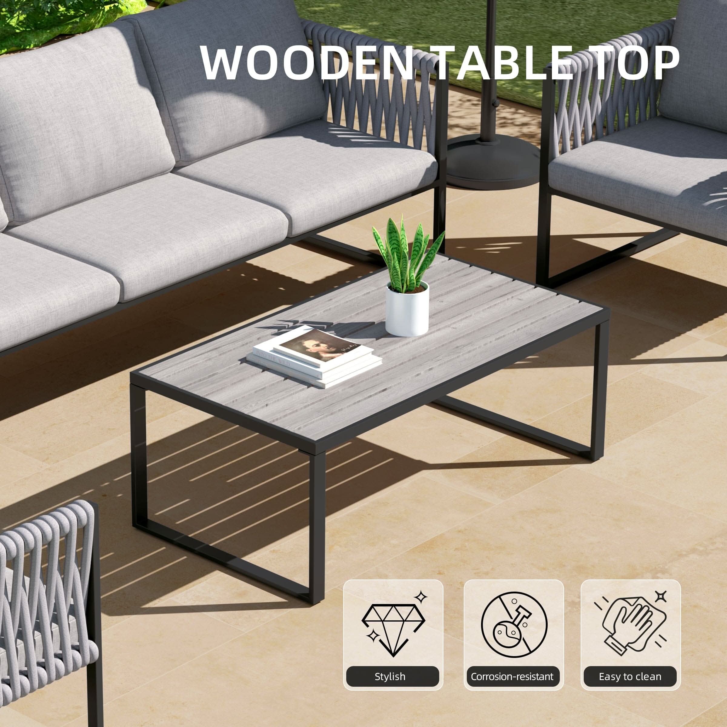 4 Piece Outdoor Garden Sofa Set with Rope Detailing and Sturdy Metal Frame