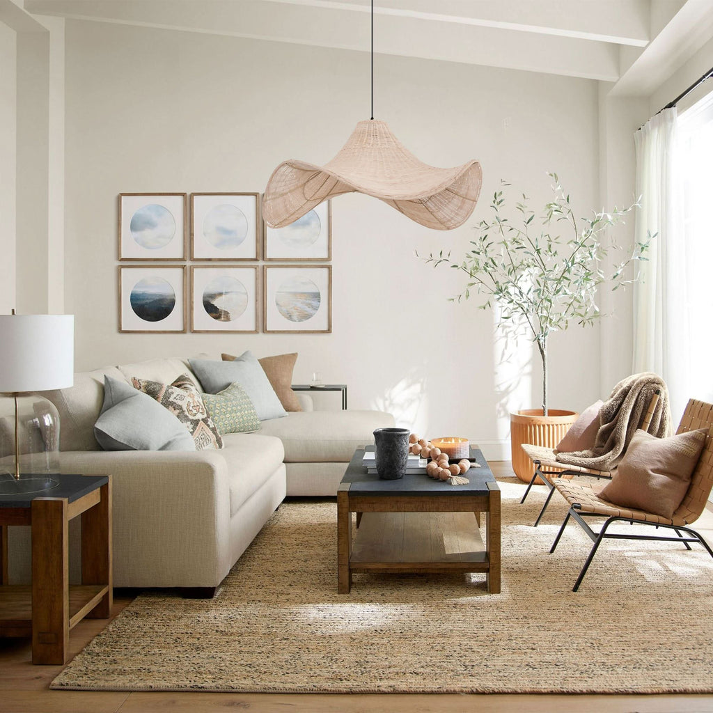Lightsin Handwoven Rattan Pendant Light Natural & White Hat-Shaped Ceiling Light