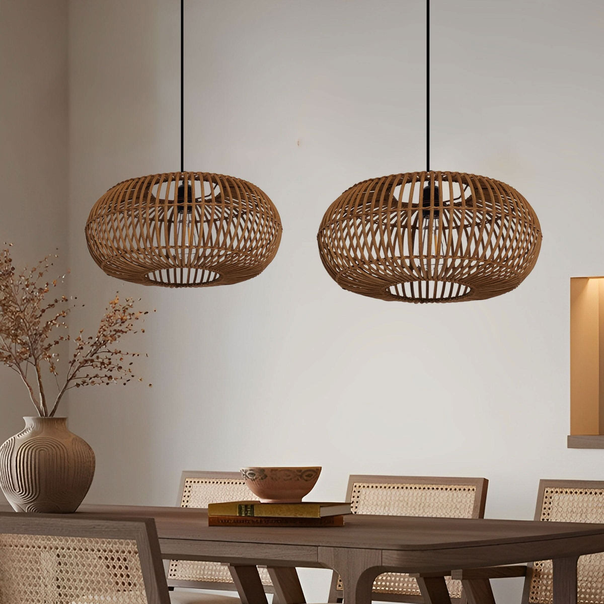 Lightsin Natural Bamboo Woven Round Pendant Light for Warm Interiors