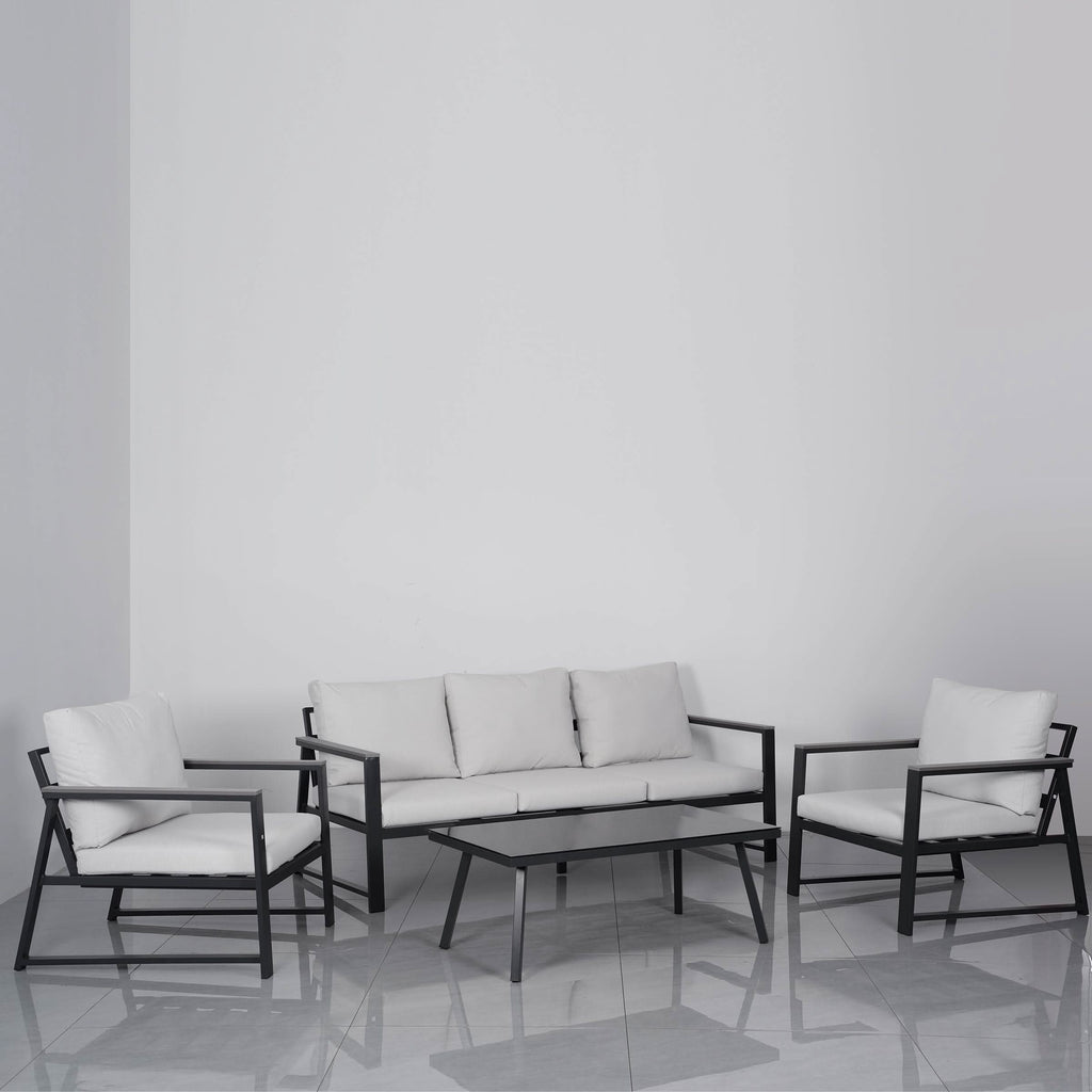 4 Piece Aluminium Outdoor Sofa Set with Glass Table Garden Furniture