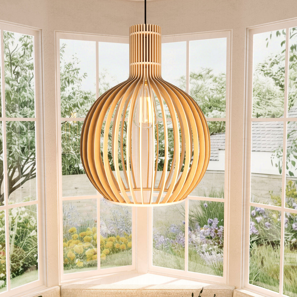 Lightsin Shadome-Scandinavian LED Wooden Birdcage Pendant Light