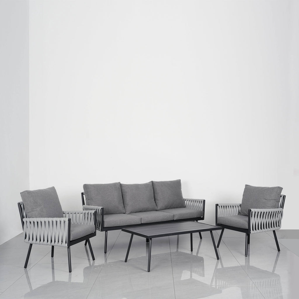 Outdoor Garden Furniture Set with Rope Weave and All Metal Frame 4 Piece Design