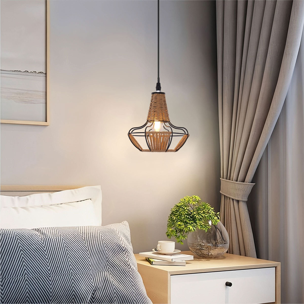 Glyph-Lightsin Woven Rattan Cage Pendant Light for Natural Charm and Effortless Elegance