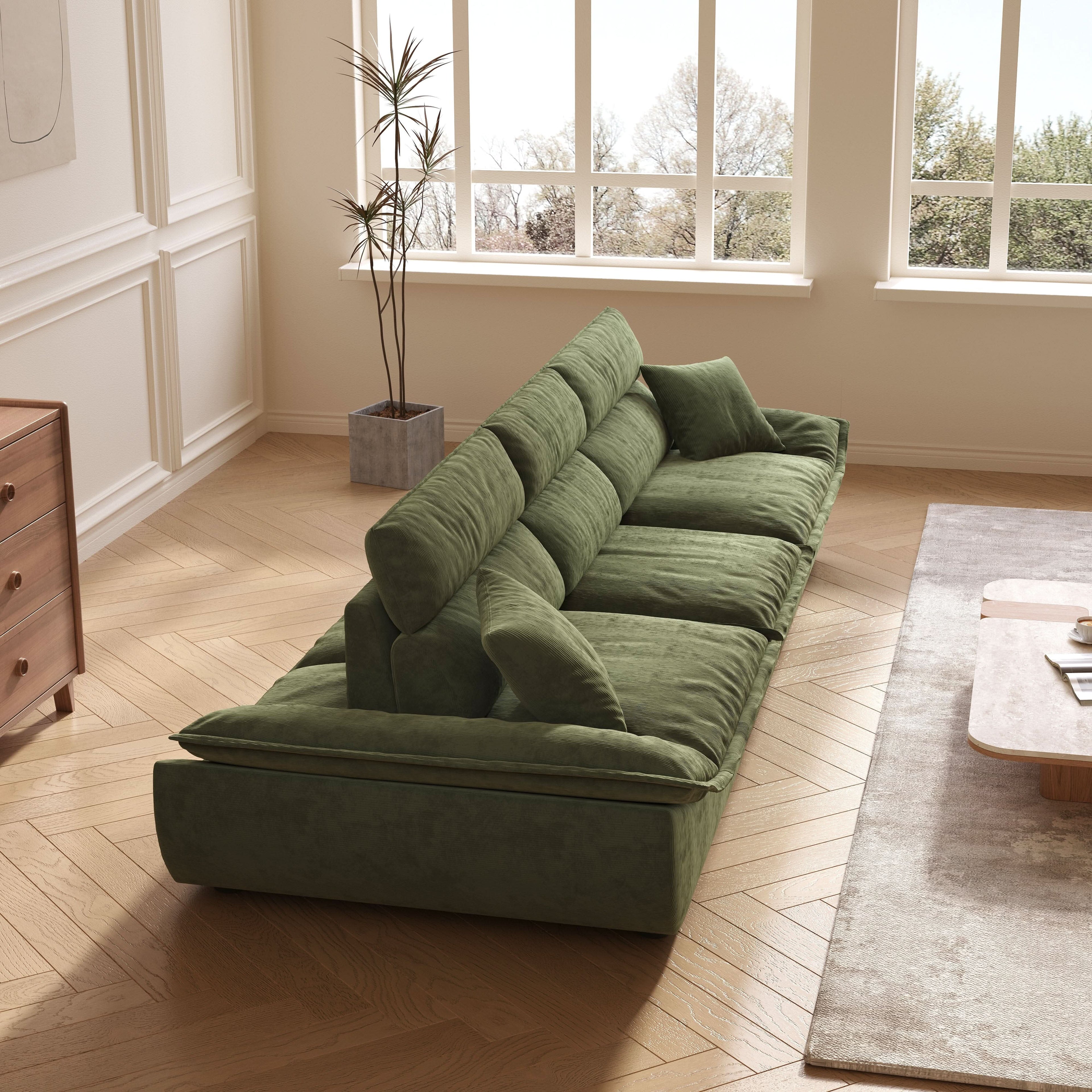 Cottonfy Adjustable Backrest Sailboat  Corduroy Sofa Green