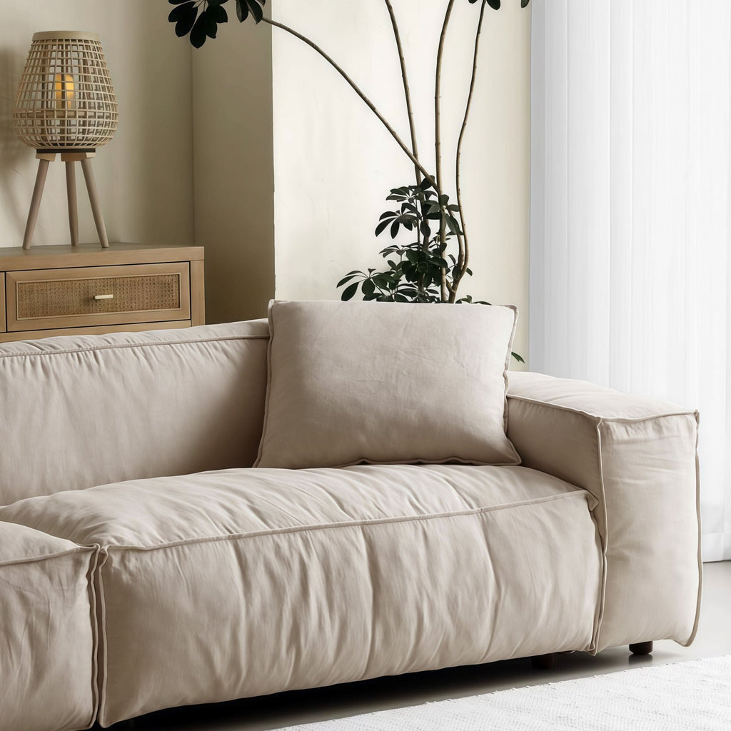 Cottonfy Elegant Linen Tofu Block Fabric Down Sofa
