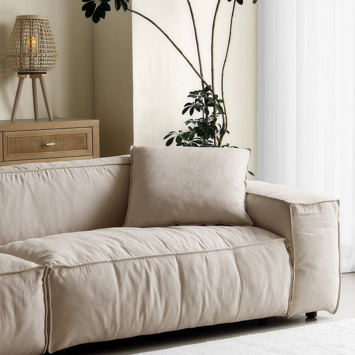 Cottonfy Elegant Linen Tofu Block Fabric Down Sofa