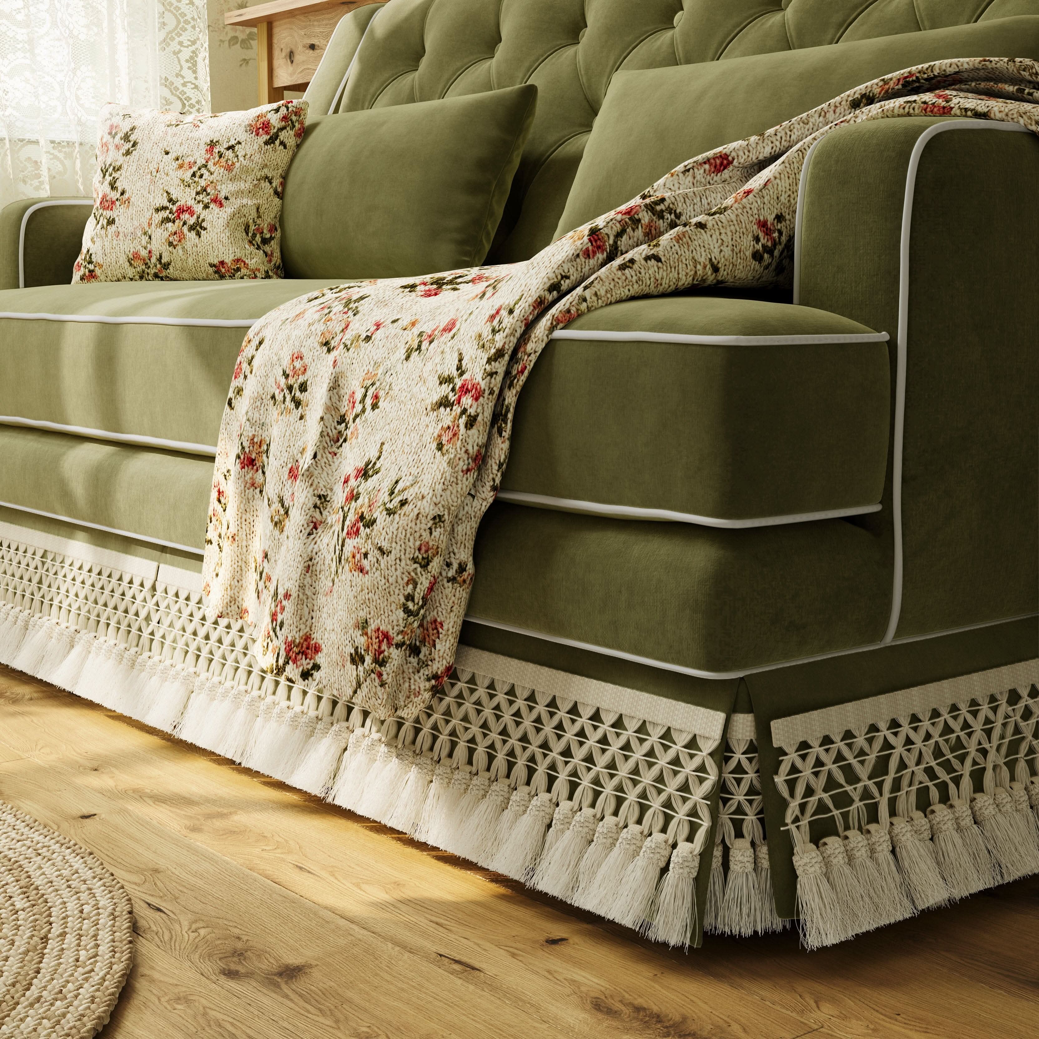 Cottonfy Fringe Skirt Sofa Velvet Linen Comfort Relaxed Living
