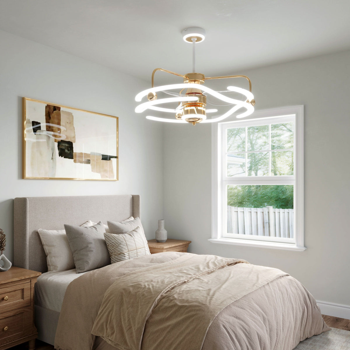 Lightsin Modern Ceiling Fan Light with Remote Control Low-Noise Adjustable Fan Light