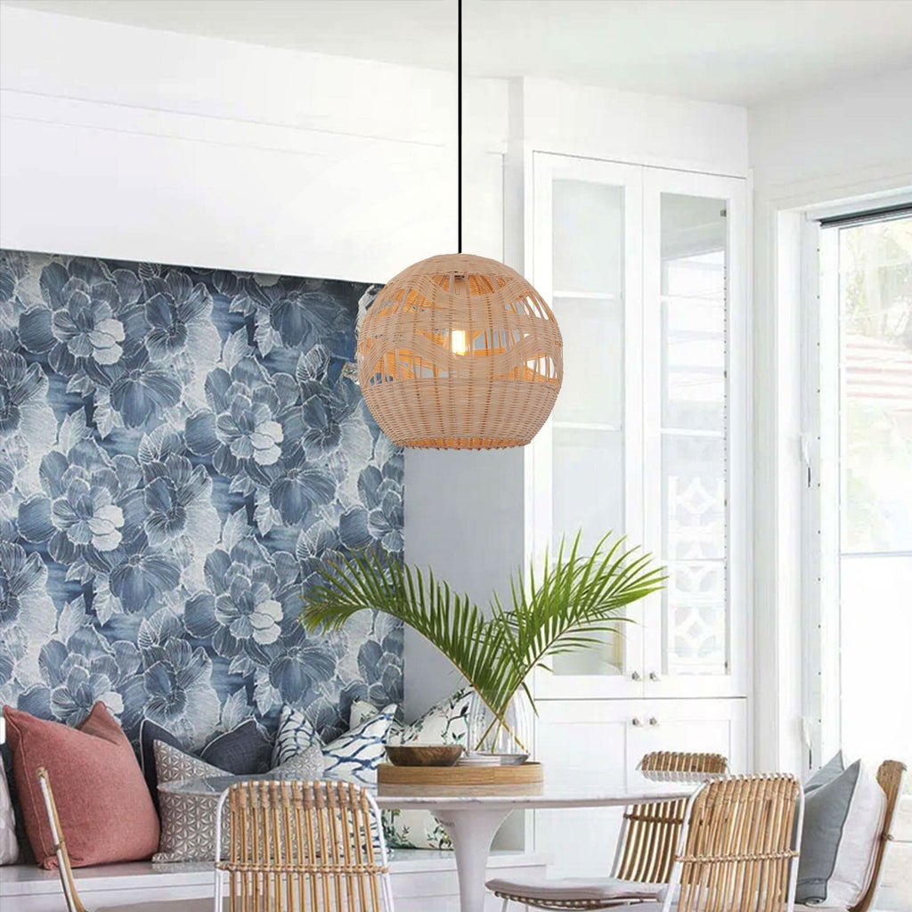 Lightsin Handwoven Rattan Pendant Light – Boho-Chic Ceiling Pendant Light for Dining Rooms, Living Spaces, and Wicker Interior Lighting
