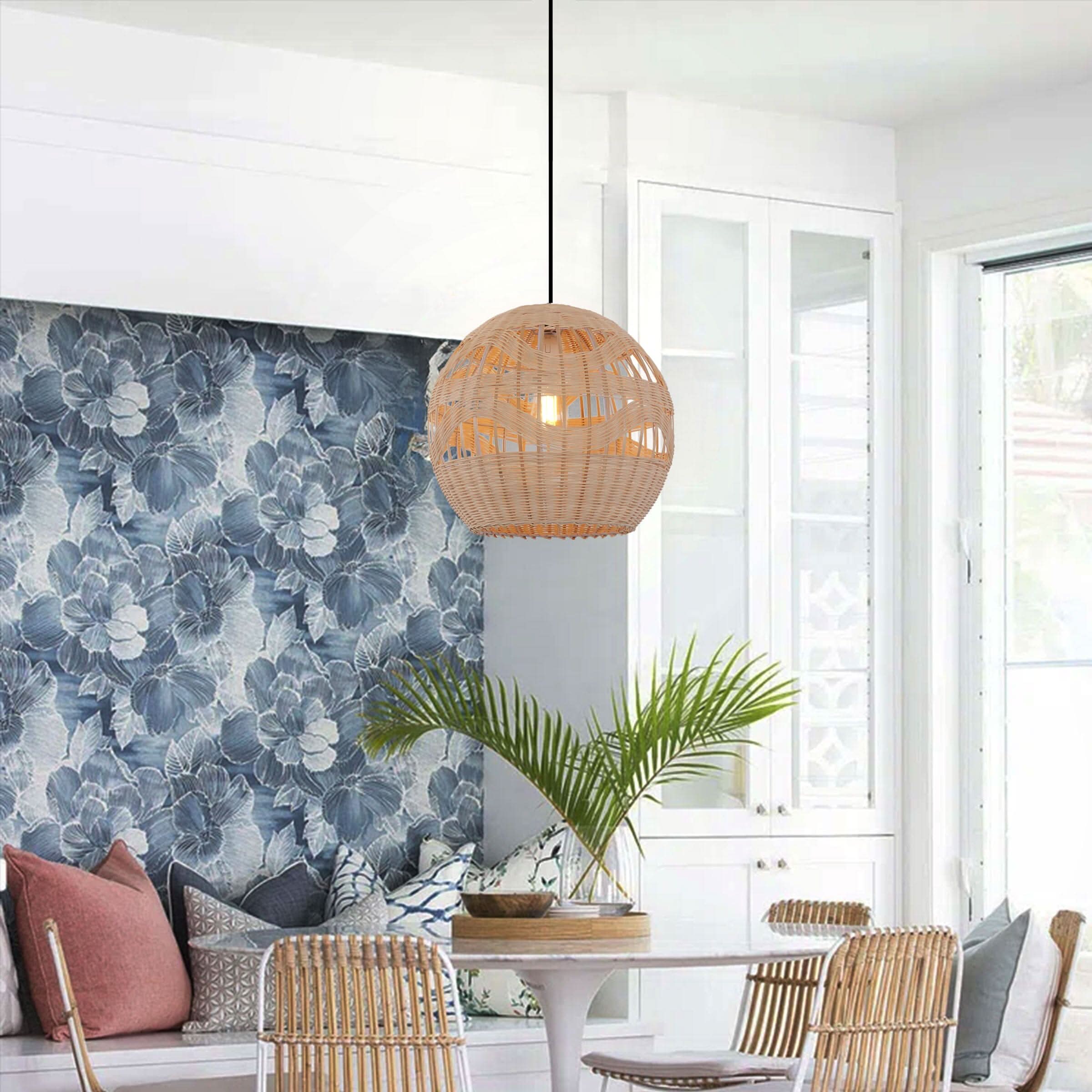 Lightsin Handwoven Rattan Pendant Light – Boho-Chic Ceiling Pendant Light for Dining Rooms, Living Spaces, and Wicker Interior Lighting