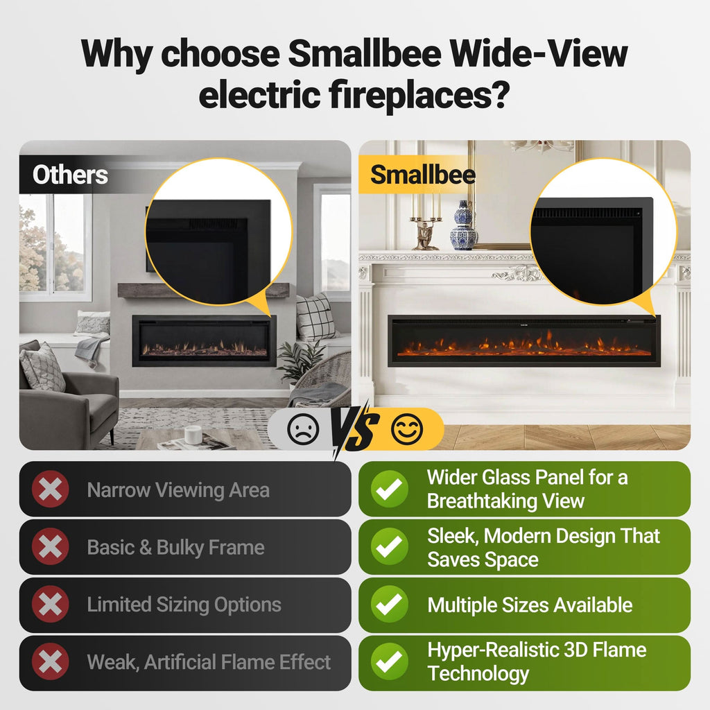 42/50/60/73 inch Electric Fire 12 Vibrant Flame Colours Electric Fireplace with Remote