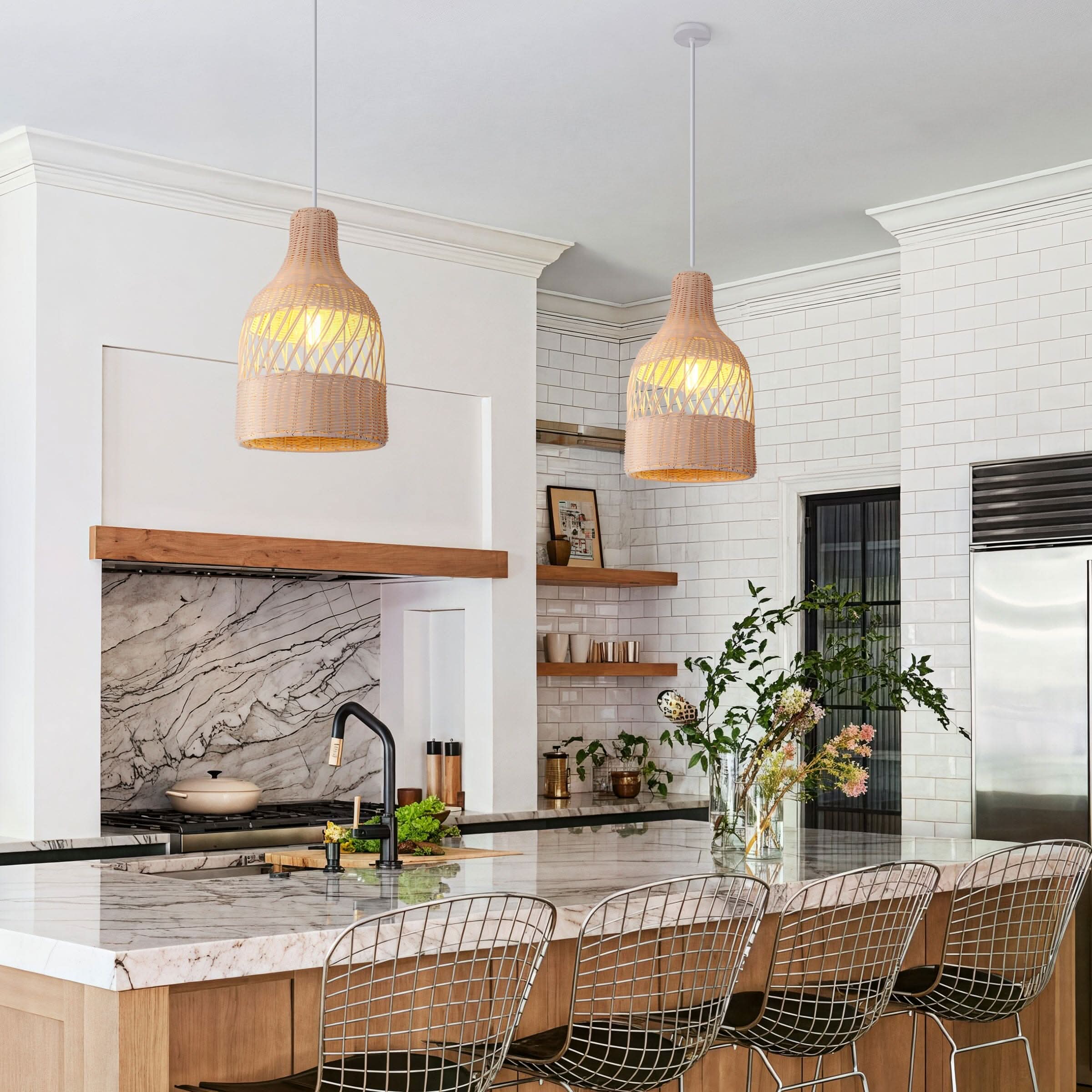 Lightsin Sustainable Handwoven White Rattan Light Fixture