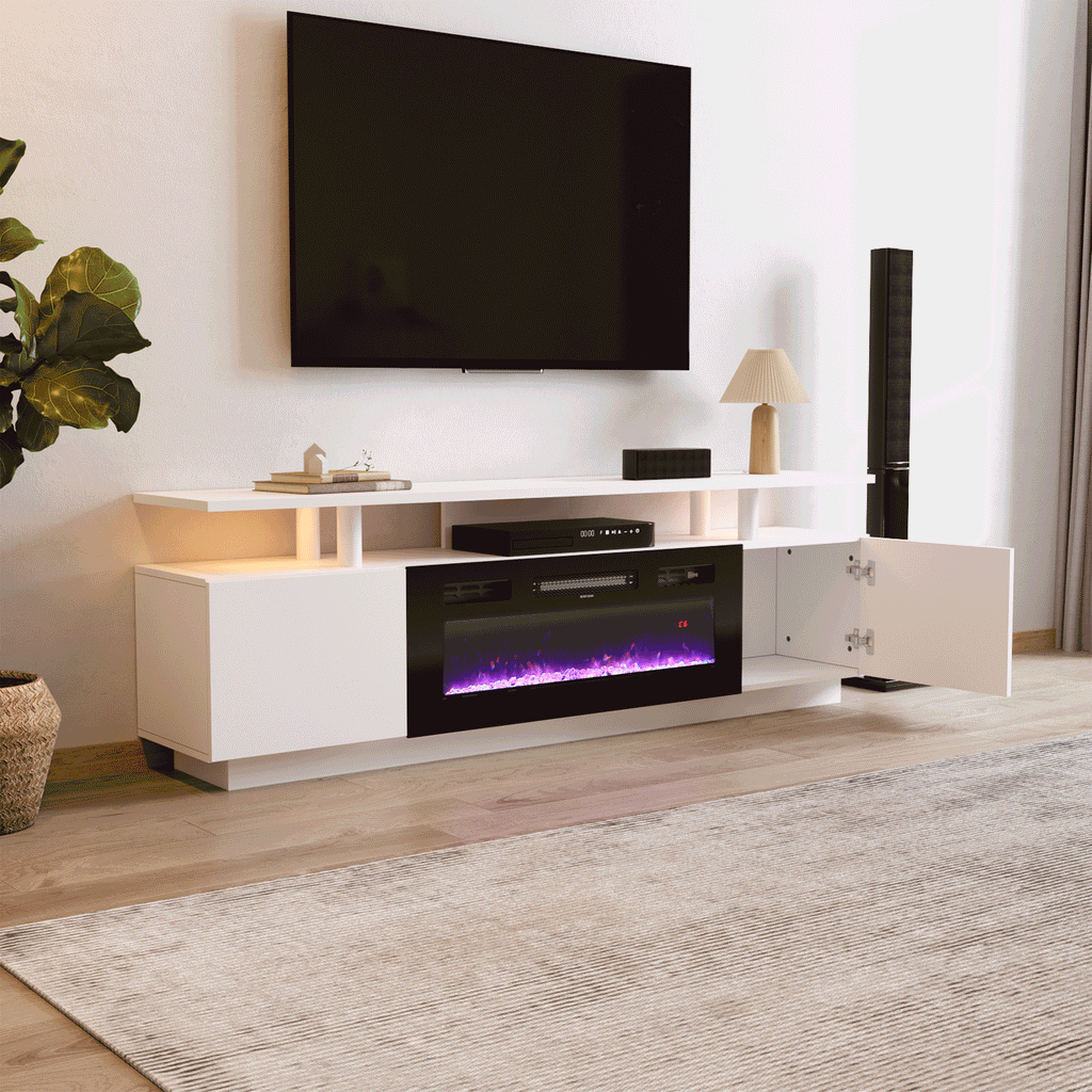 70 inch L Modern LED TV Stand with 12 Colour Electric Fireplace