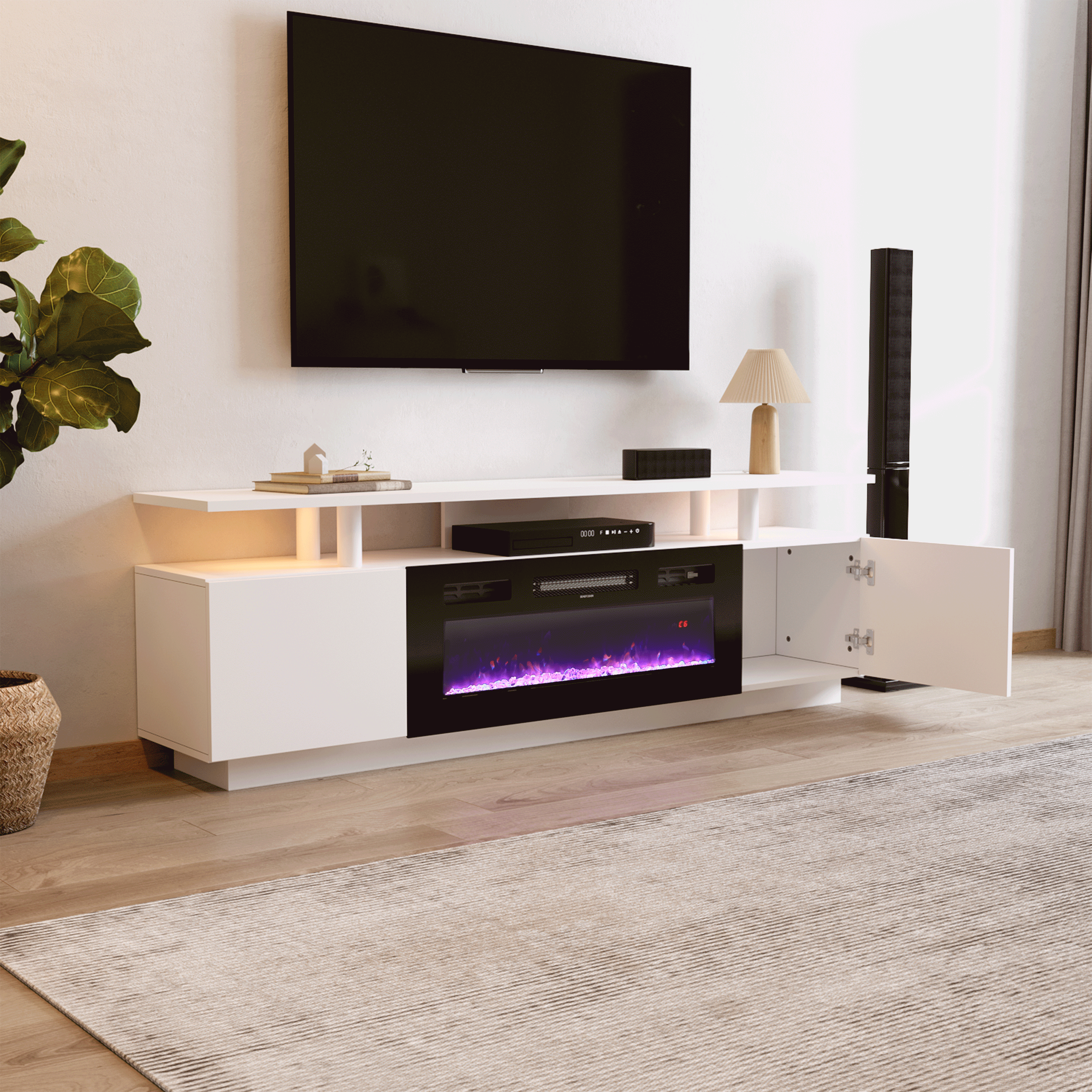 70 inch L Modern LED TV Stand with 12 Colour Electric Fireplace
