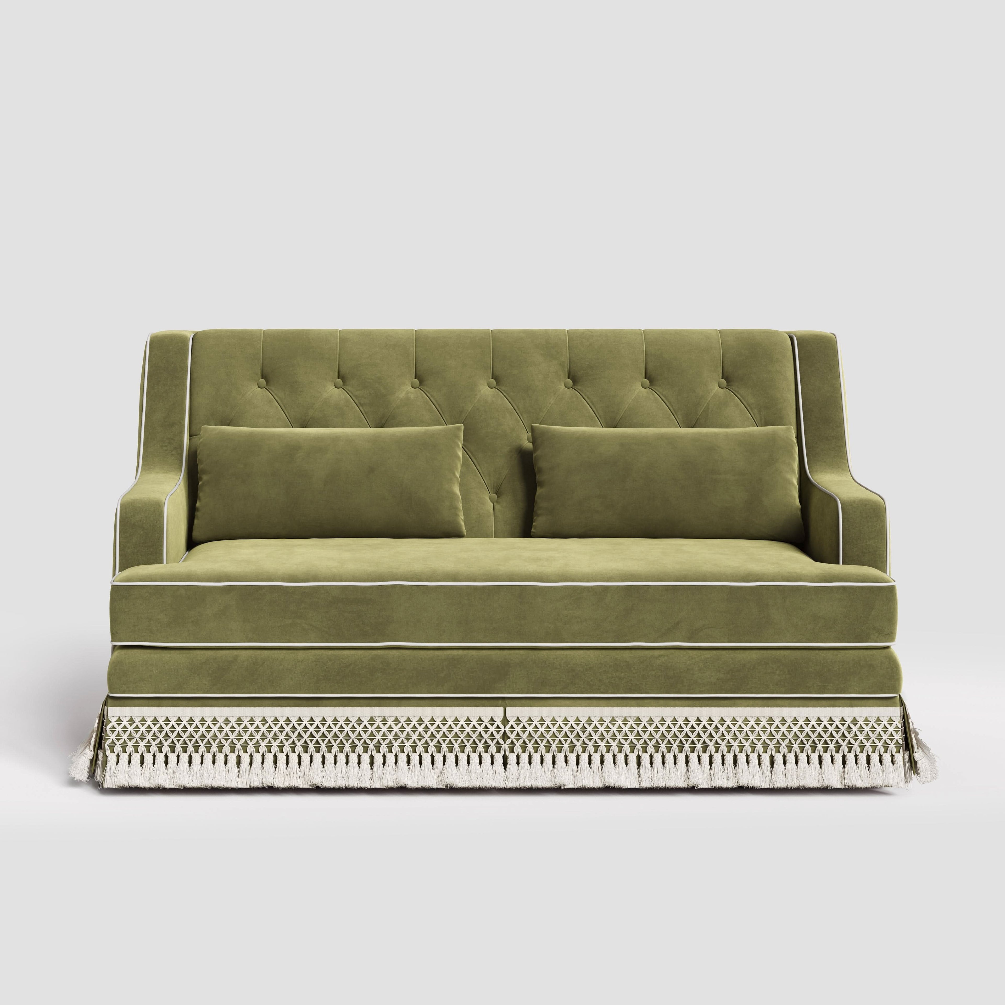 Cottonfy Fringe Skirt Sofa Velvet Linen Comfort Relaxed Living Olive Green Velvet