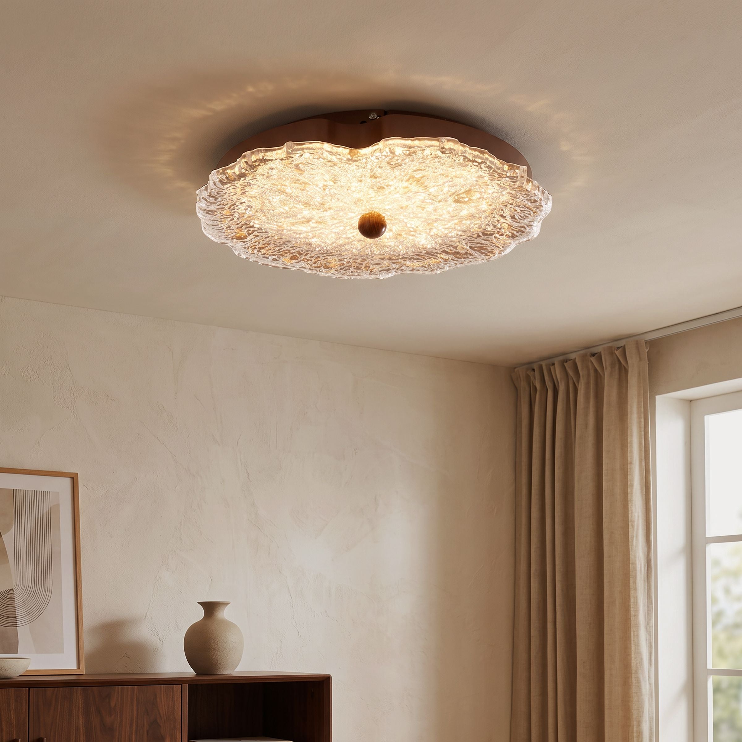Walnut Ripple Acrylic Ceiling Light | Colour-Changing Flush Mount
