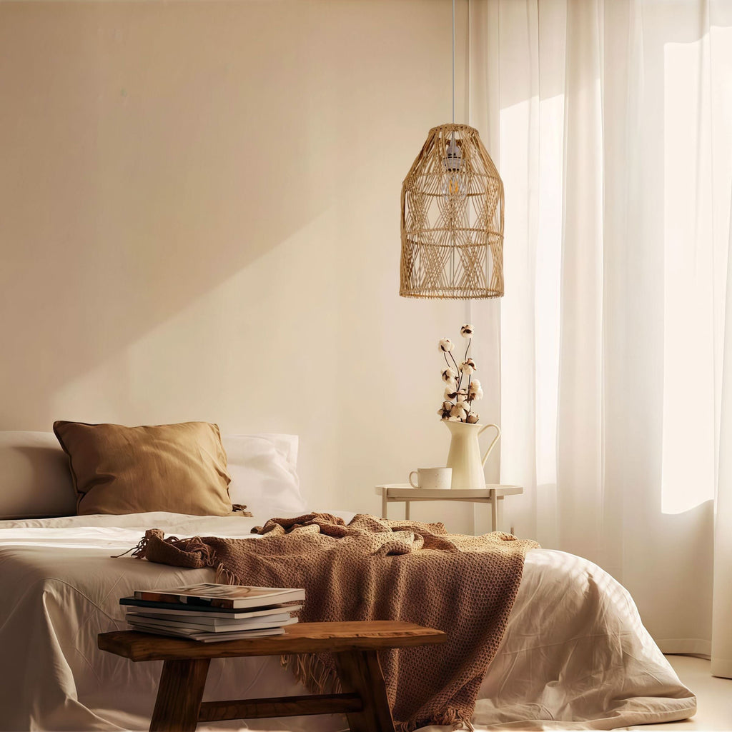 Lightsin Handwoven Rattan Pendant Light with Criss-Cross Pattern