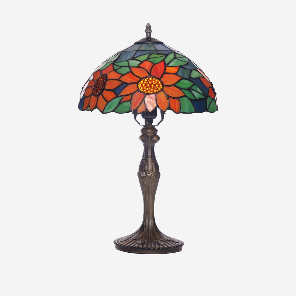 Lightsin Tiffany Table Lamp | Handcrafted Stained Glass Floral Petals Series Green and Blue