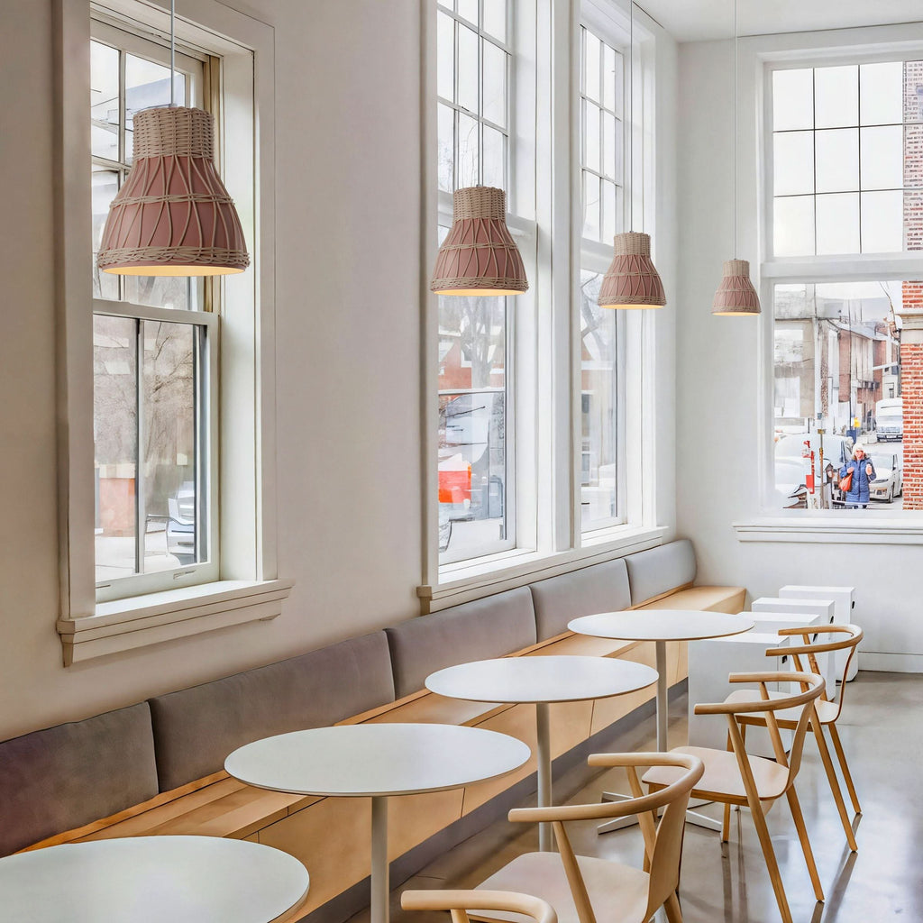 Lightsin Modern Rattan Pendant Light Available in Grey, Pink, and White