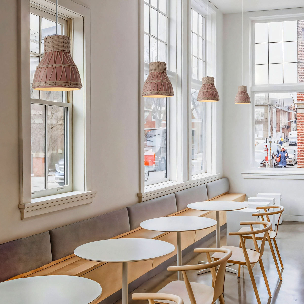 Lightsin Modern Rattan Pendant Light Available in Grey, Pink, and White