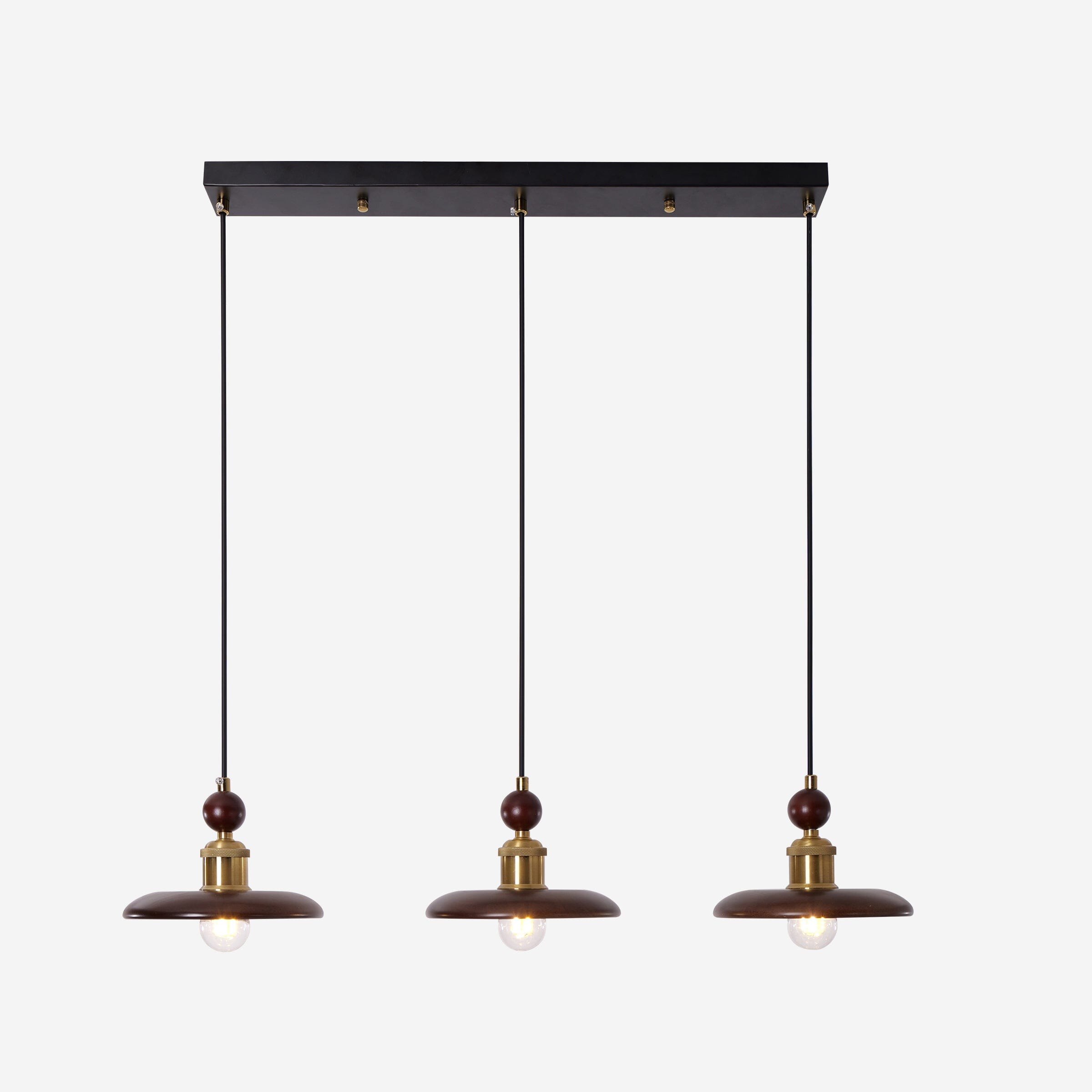 3-Light Walnut Wood Mini Pendant Light | E27 Ceiling Lamp