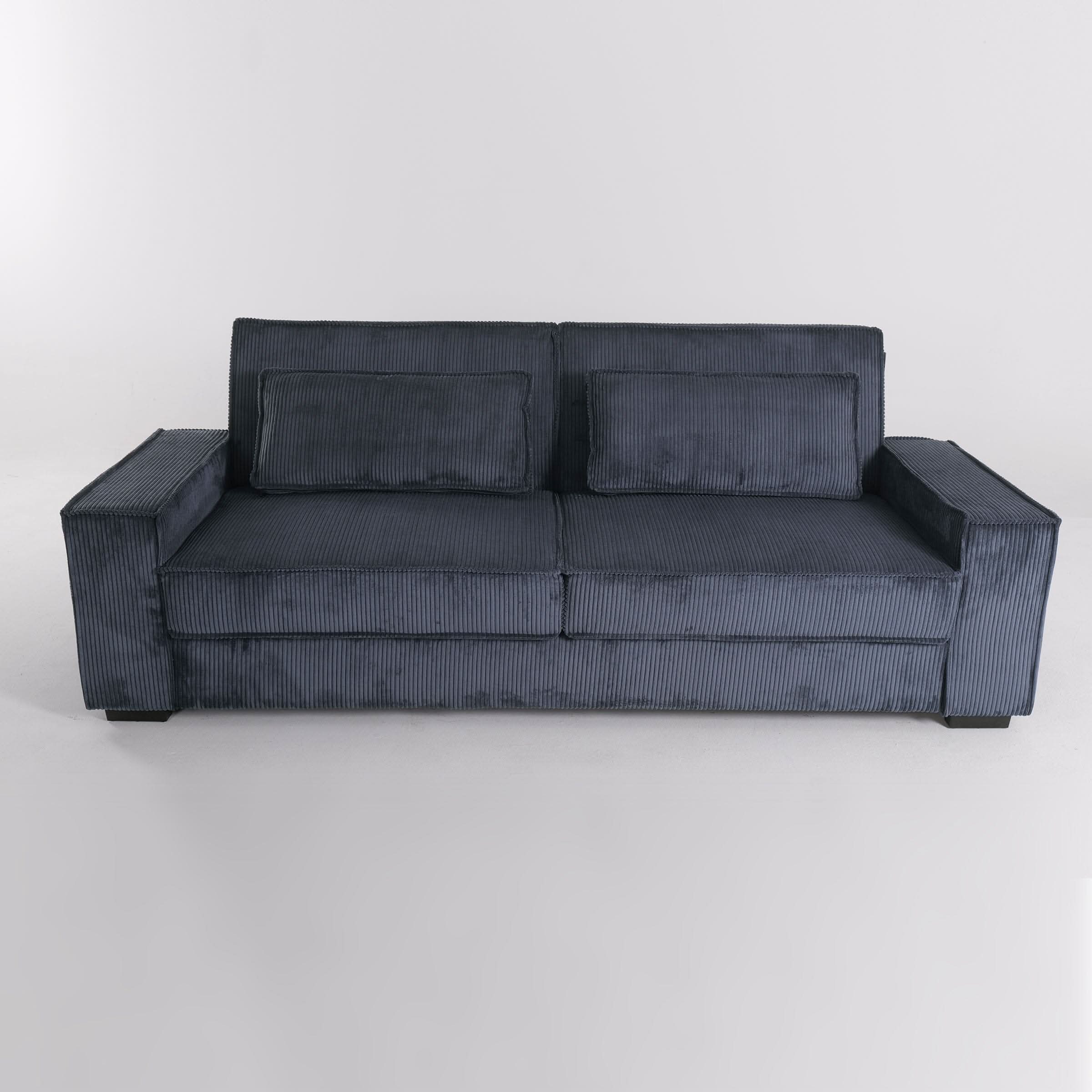 Caramel & Deep Blue Corduroy Sofa Bed with Adjustable Backrest and Spring Coil Support