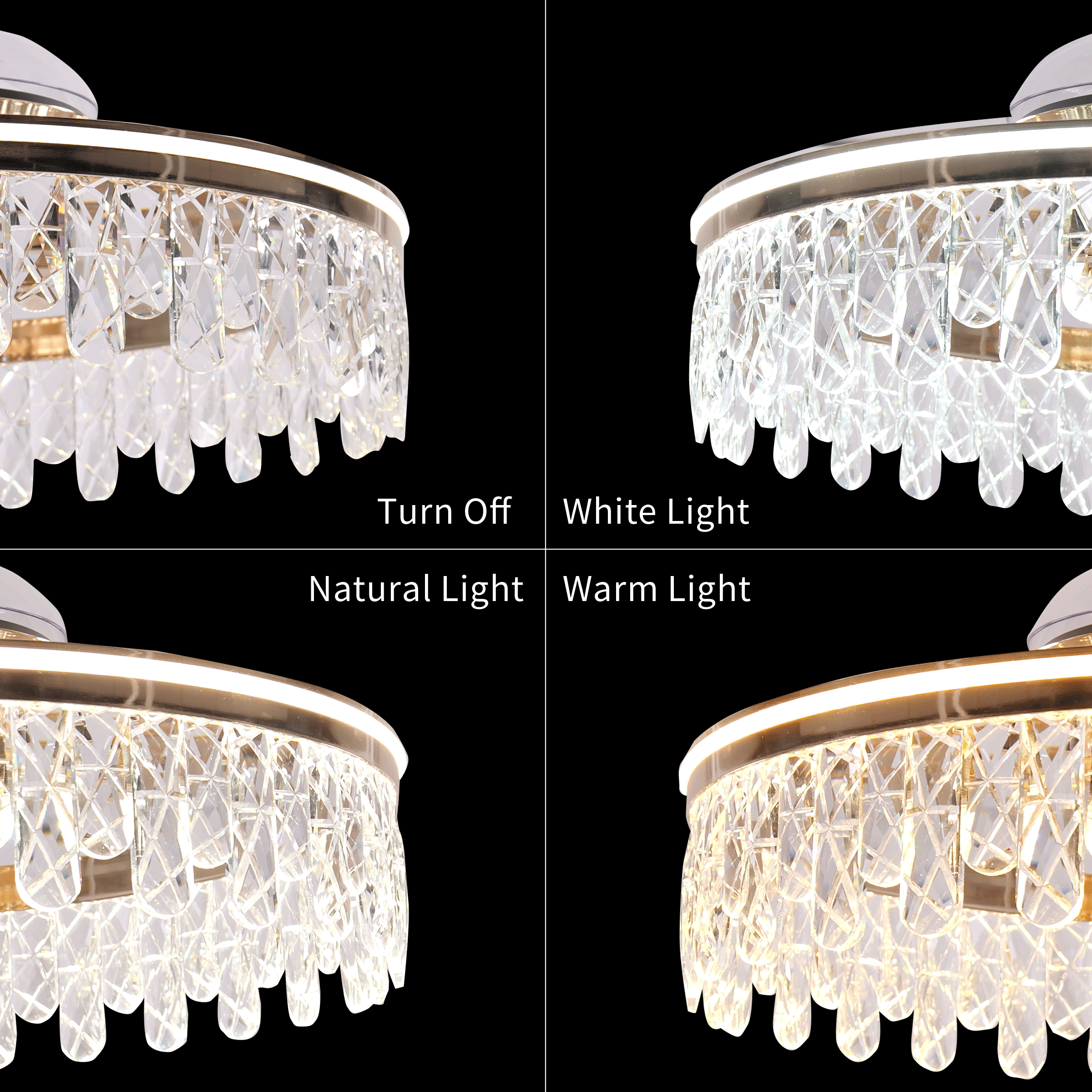 Lightsin 60cm Modern Gold Crystal Ceiling Fan with Light