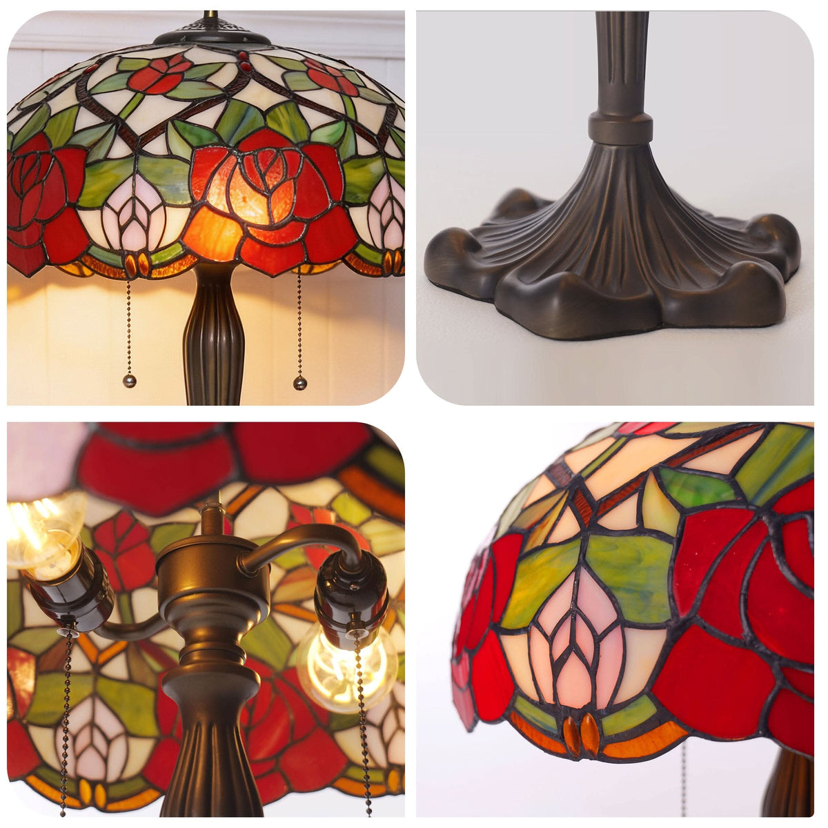 Lightsin Tiffany Table Lamp | Handcrafted Stained Glass Rose Series