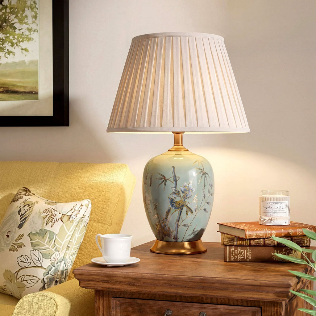 Lightsin Green Bamboo & Bird Ceramic Table Lamp with Seamless Dimming