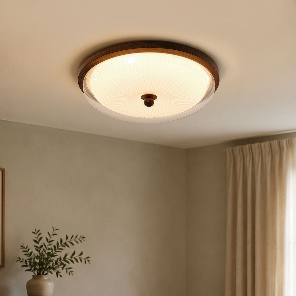 Walnut Acrylic Shade Ceiling Light | Colour-Changing Flush Mount
