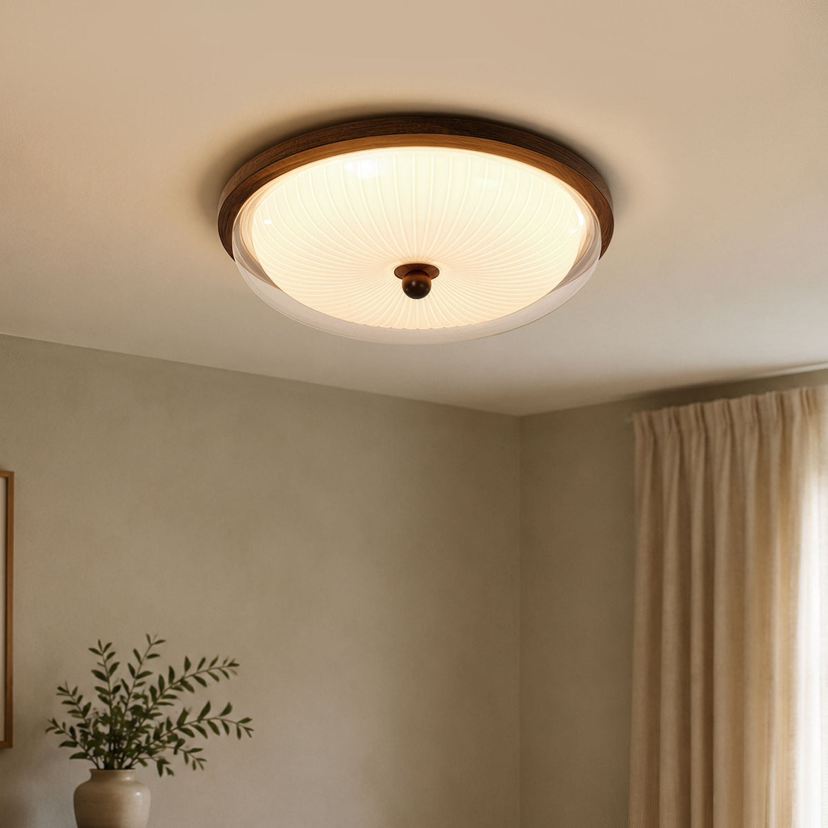 Walnut Acrylic Shade Ceiling Light | Colour-Changing Flush Mount