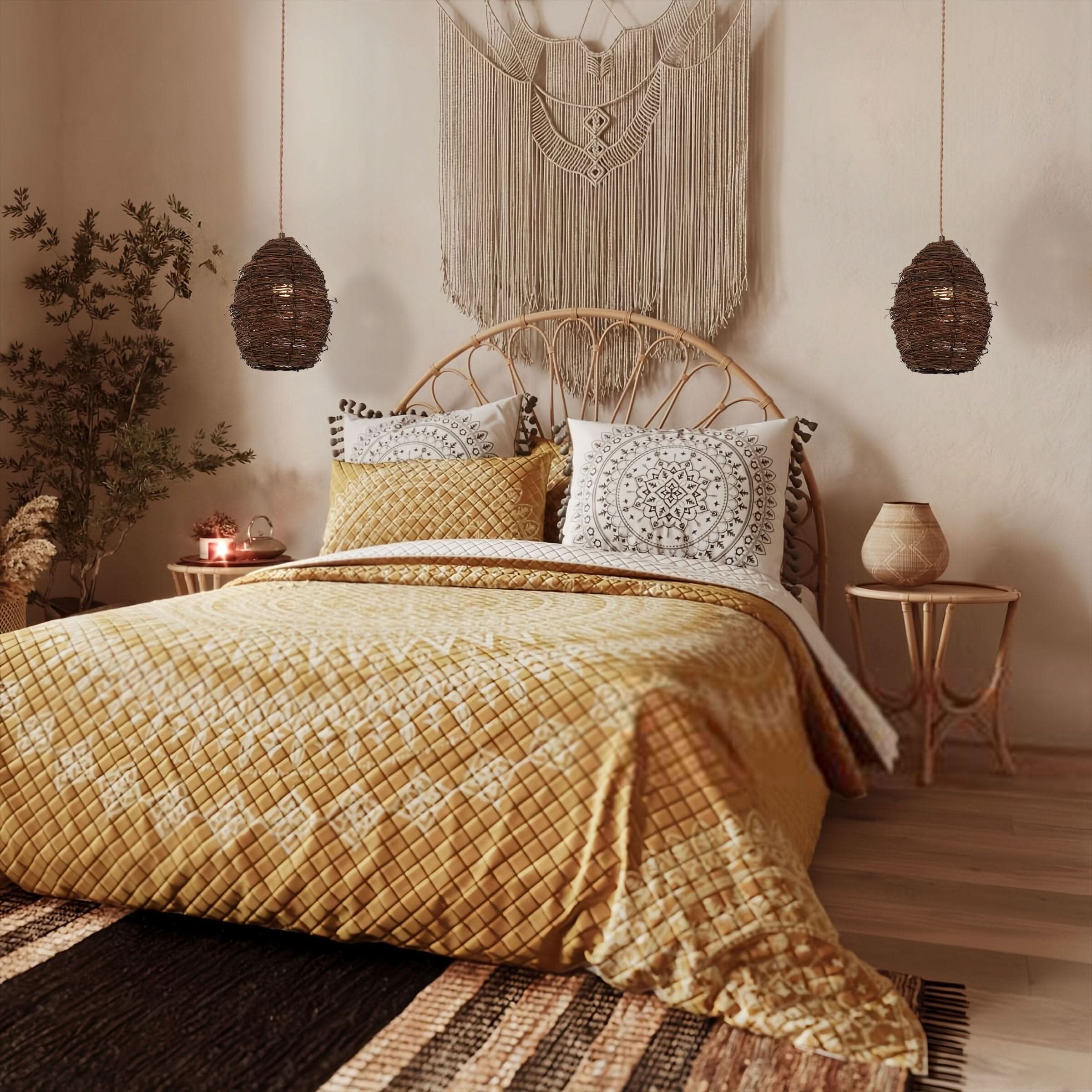 Lightsin Handcrafted Rustic Woven Rattan and Iron Pendant Light