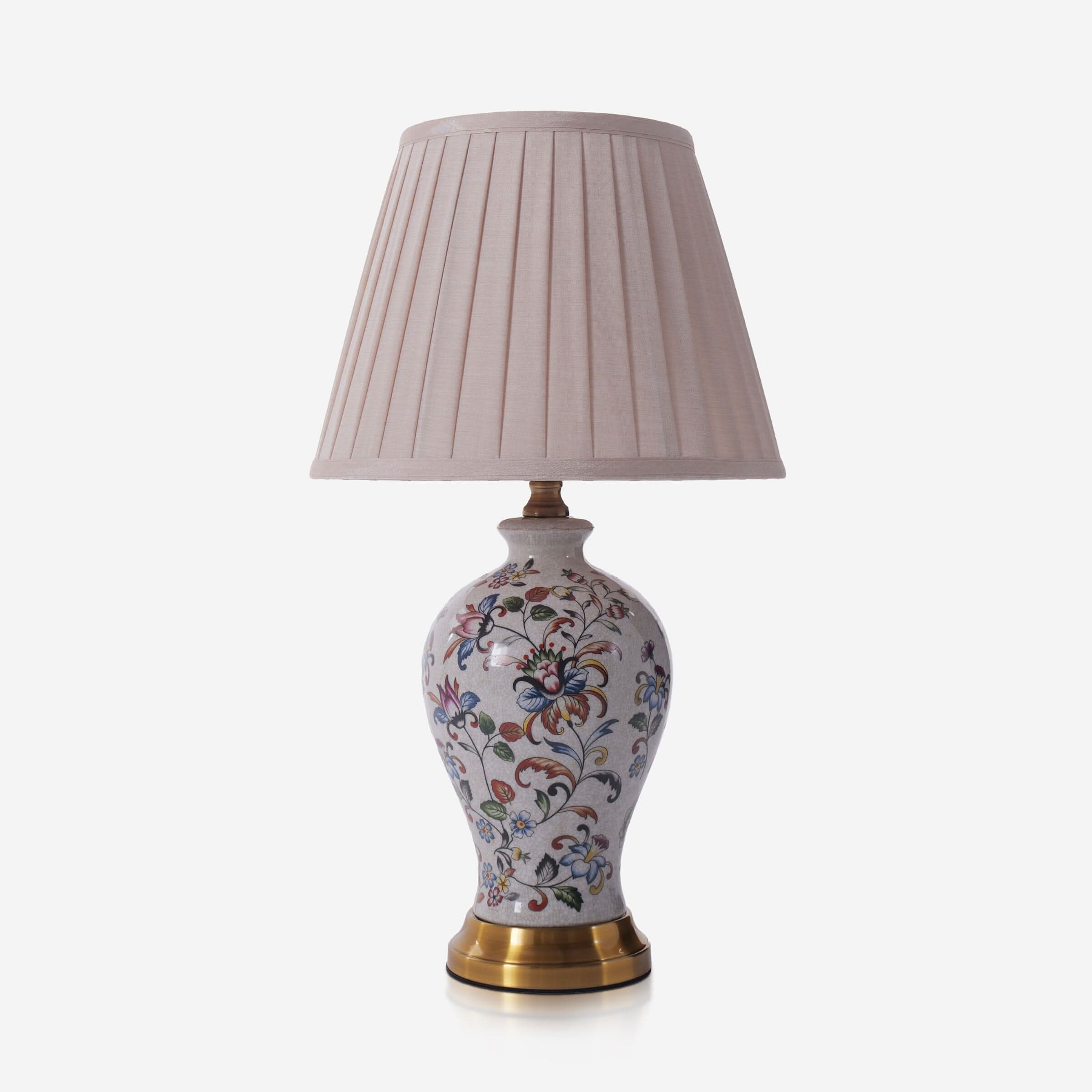 Lightsin Chinoiserie Hand-Painted Porcelain Table Lamp with Pleated Linen Shade
