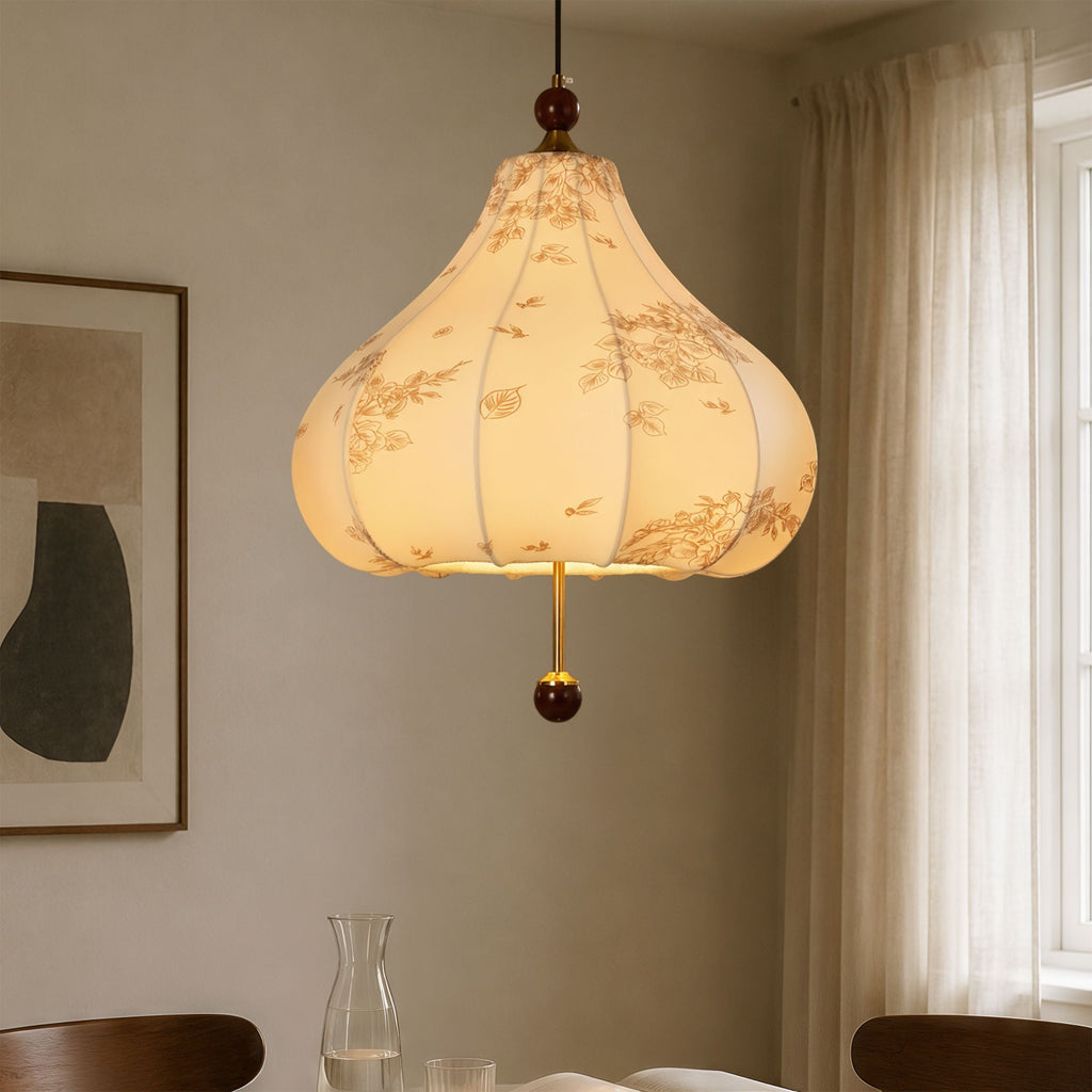 Yellow Floral Fabric Pendant Light | Adjustable E27 Ceiling Lamp
