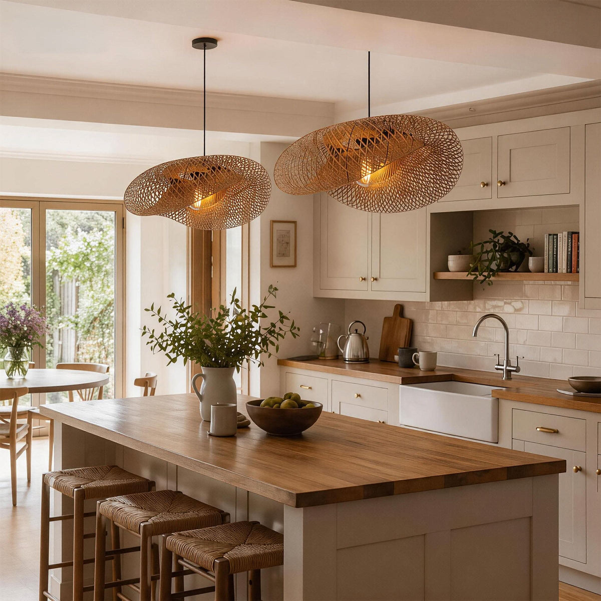 Lightsin Eco-Friendly Handmade Bamboo Pendant Light 60/80cm for Dining Room & Living Room
