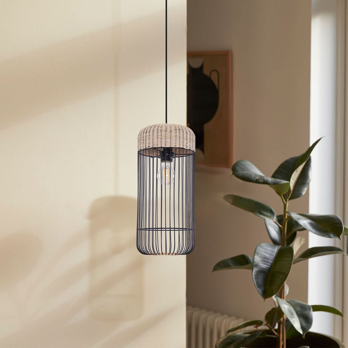 Glyph-Lightsin Woven Rattan Cylinder Pendant Light for Warm and Inviting Spaces